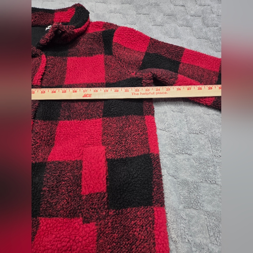 Maurices Red and Black Buffalo Check Sherpa Coat Size XL Womans - Picture 3 of 9
